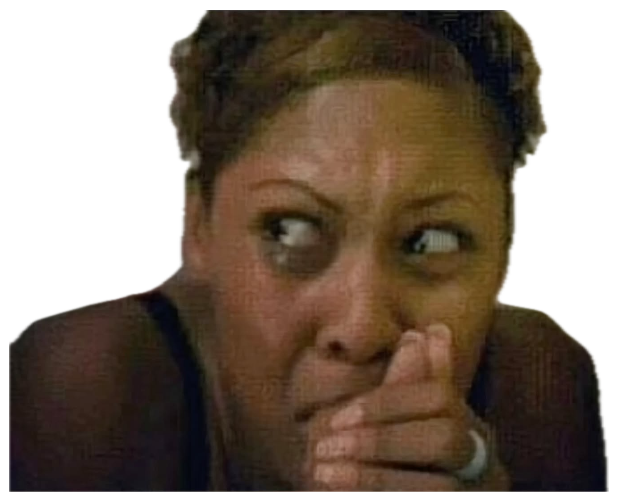 Woman glancing sideways with her hand clamped over her mouth in nervous shock sticker