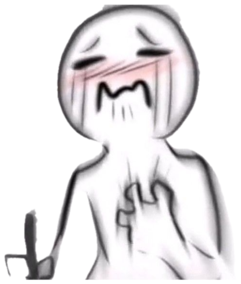 Scribbly sketch face sobbing with hands clasped to its chest, red hearts everywhere sticker