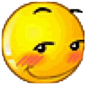 Pixelated yellow smiley with blushing cheeks and a sly little smirk sticker