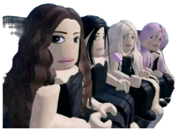 Row of Roblox girls side-eyeing off-camera, only the last one looking nervous sticker