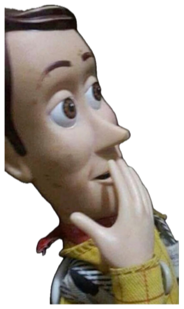 Woody doll hand to mouth in shock captioned '*gasp* tea.' sticker