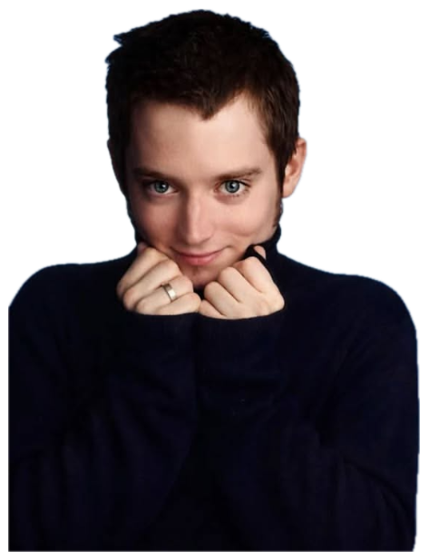 Man in dark turtleneck clasping hands under chin with a sly, pleased-with-himself grin sticker