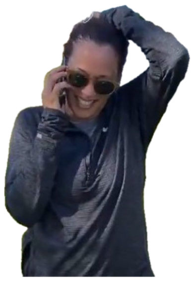 Woman in sunglasses laughing on a phone call outdoors, totally losing it sticker
