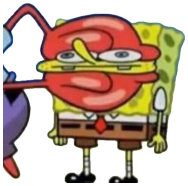 SpongeBob with a red distorted face pulling a disgusted, cringing grimace sticker