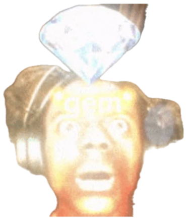 Man staring up open-mouthed as a glowing diamond 'gem' beams over his head sticker
