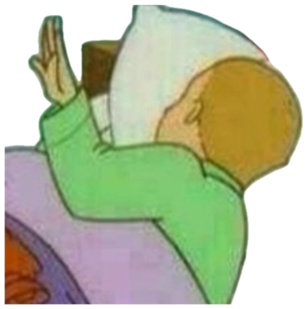 Bald cartoon figure lying in bed staring at his raised hand, deep in thought sticker