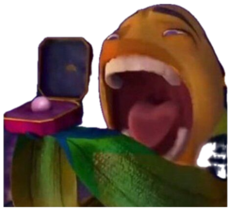 Animated character wailing dramatically at the sight of an open ring box sticker