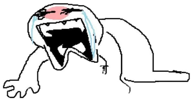 Crude white lizard doodle bawling with mouth wide open and tears streaming sticker