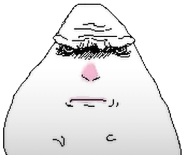 Blob cartoon character with heavy-lidded eyes and a flat frown, utterly unimpressed sticker