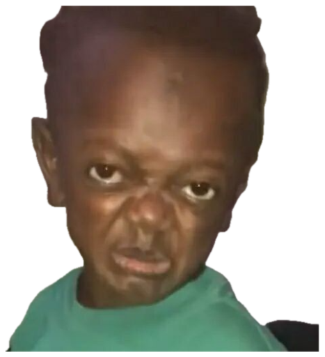 Young child with a deeply furrowed brow and a scowling glare directed straight at the camera sticker