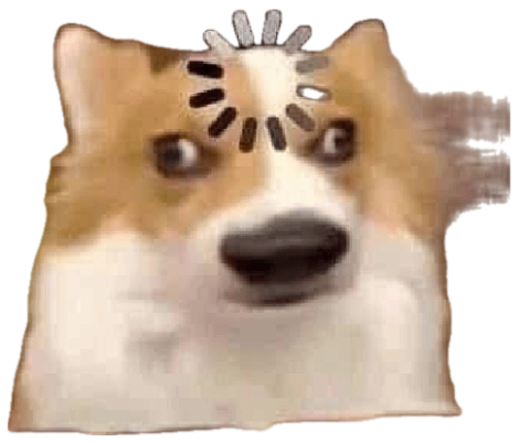 Corgi with a loading spinner over its head, brain visibly buffering sticker