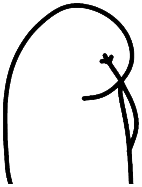 Minimal doodle blob poking its fingers together with a pink blush across its face sticker