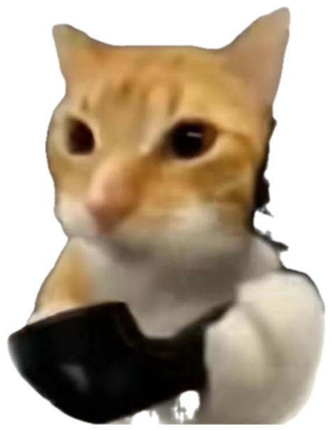 Orange cat holding a phone to its ear with a flat, unimpressed deadpan look sticker