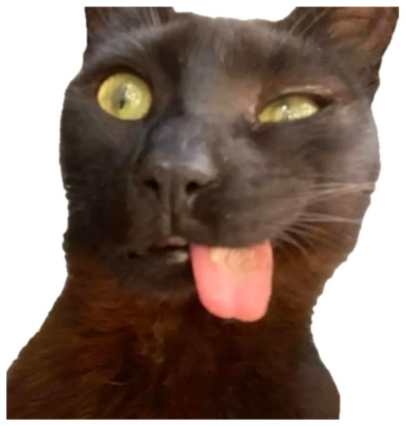 Black cat with one eye squinting and its tongue hanging all the way out sticker