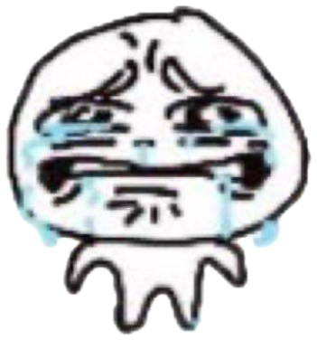 Hand-drawn bun-shaped character sobbing with a stream of tears and gritted teeth sticker