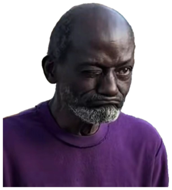 Man in a purple shirt outdoors throwing a heavy, unimpressed side-eye sticker