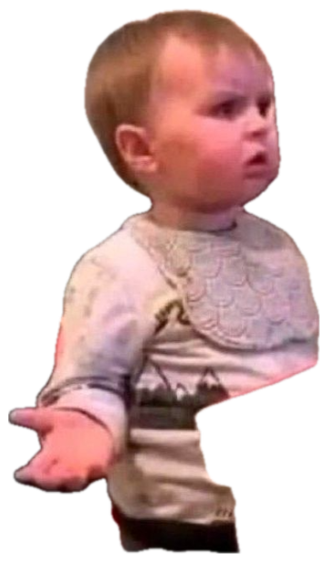 Wide-eyed toddler frozen mid-turn with one hand out in total confusion sticker