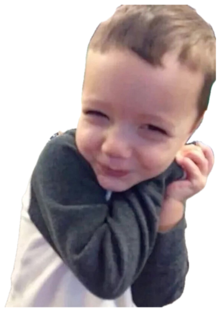 Toddler tilting head with a shy, charming little smile sticker