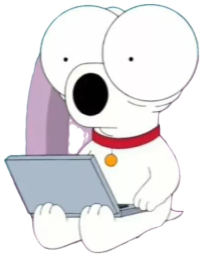 Brian Griffin on the couch with a laptop, staring into the void sticker