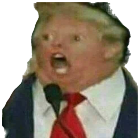 Blurry close-up of a man in a suit yelling open-mouthed at a microphone sticker