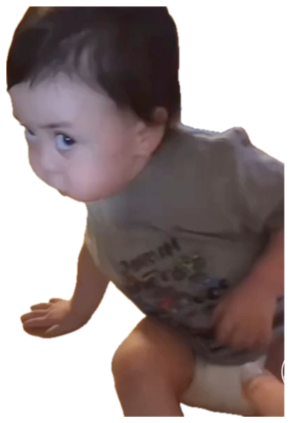 Baby on the floor resting its cheek down and shooting a flat, done side-eye sticker
