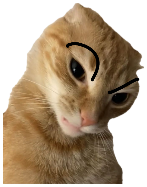 Orange cat with drawn-on angry eyebrows giving a skeptical, judgy glare sticker