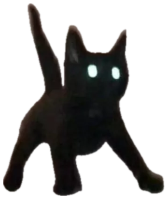 Black cat leaping sideways in a doorway with glowing eyes like a tiny demon sticker