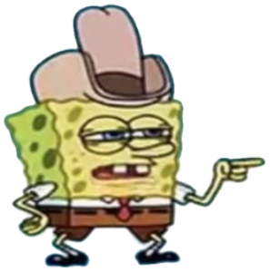 SpongeBob in a cowboy hat, half-lidded eyes, lazily pointing off to the side sticker