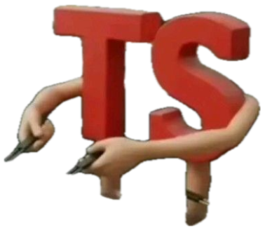 Giant red letters 'TS' deep-frying the word 'me' in a restaurant fryer sticker