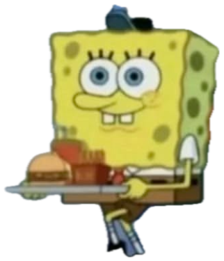 Big red arrow pointing at a cheerful SpongeBob over the words 'DUMB AS SHIT?' sticker