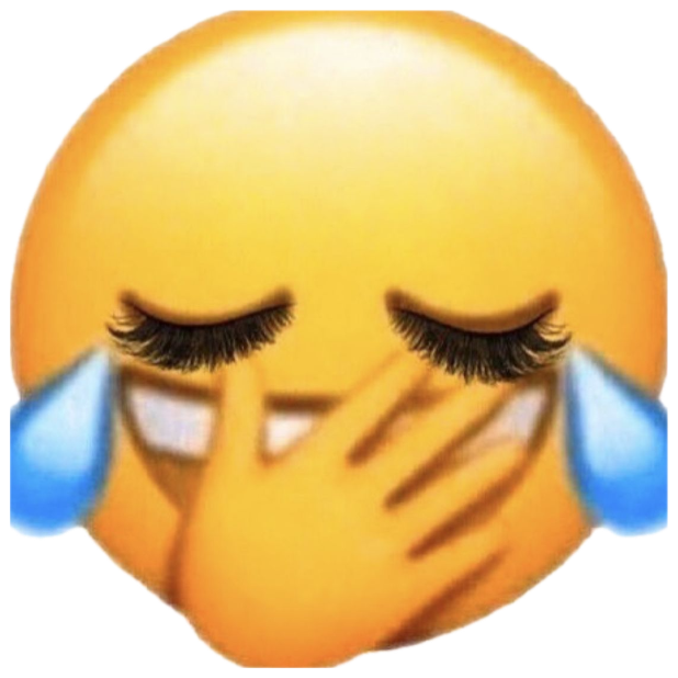 Crying emoji with long false eyelashes and a hand over its mouth, sobbing dramatically sticker