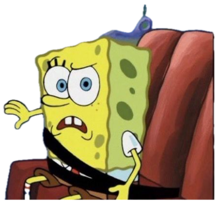 SpongeBob slouched in a chair with a confused, irritated frown sticker