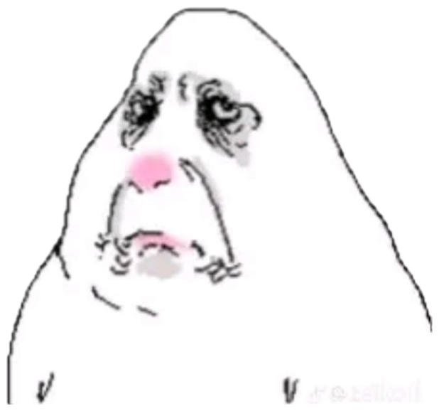 Droopy hand-drawn blob face looking sorrowful and worn down sticker