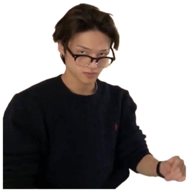 Guy in glasses on a bed giving a flat, judgy stare over the frames sticker