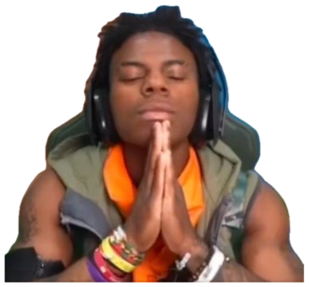Young streamer in gaming headset with hands pressed together in a hopeful prayer, eyes closed sticker