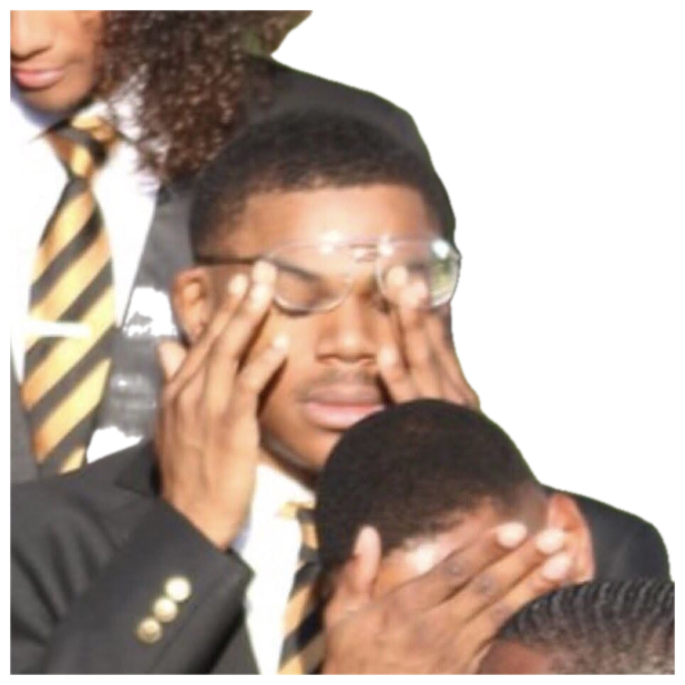 Group of guys in blazers covering their faces in secondhand embarrassment sticker