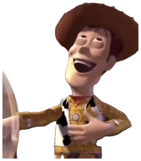 Woody from Toy Story laughing with his hand on his chest, absolutely losing it sticker