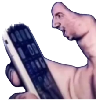 Shirtless man screaming furiously at a phone showing a wall of notifications sticker