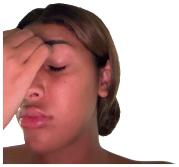 Young woman pressing her hand over her eyes in total exasperation sticker