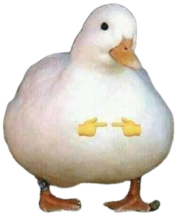 Round white duck with middle-finger emojis on its chest flipping you off sticker