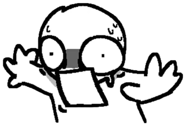 Doodle character with bug eyes flailing both hands in a total panic sticker