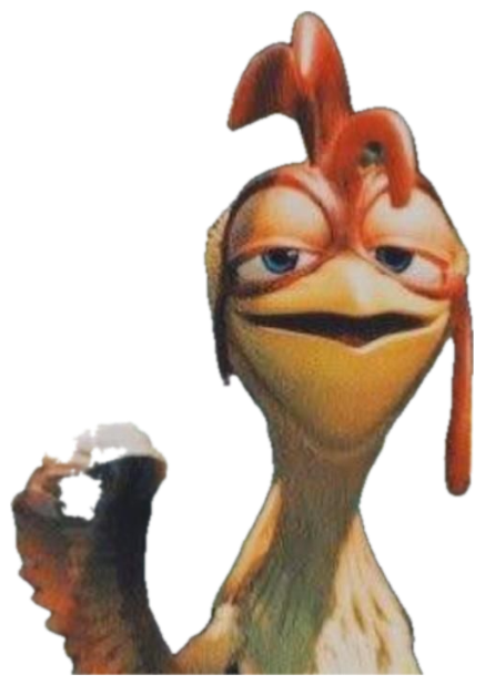 Animated chicken throwing a lazy peace sign with heavy-lidded, smug eyes sticker