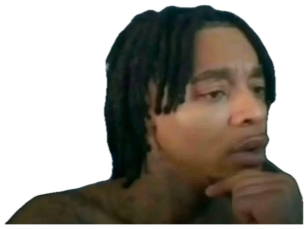 Guy in a gaming chair resting his chin, giving a skeptical sideways look sticker