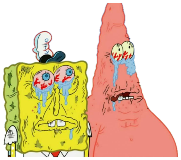 SpongeBob and Patrick sobbing with bloodshot eyes and streaming tears sticker