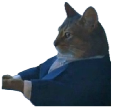 Business cat in a suit gazing out the window with coffee and newspaper, deep in thought sticker