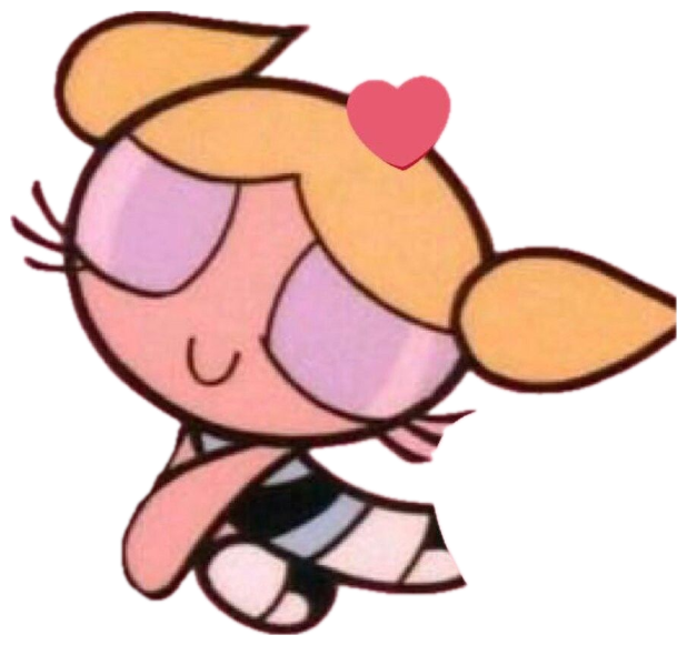 Bubbles from the Powerpuff Girls blushing sweetly surrounded by pink hearts sticker