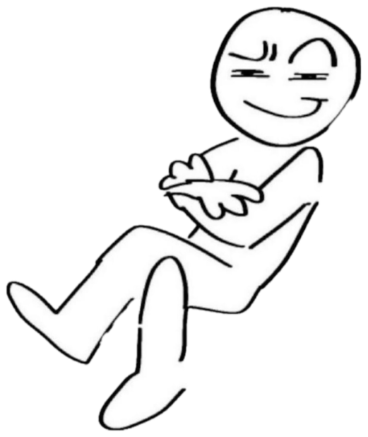 Stick figure leaning back smugly with an arrow pointing to crossed-out 'not normal' sticker