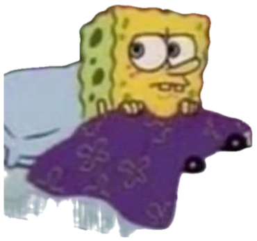SpongeBob sitting up in bed with a tense, awkward grimace sticker