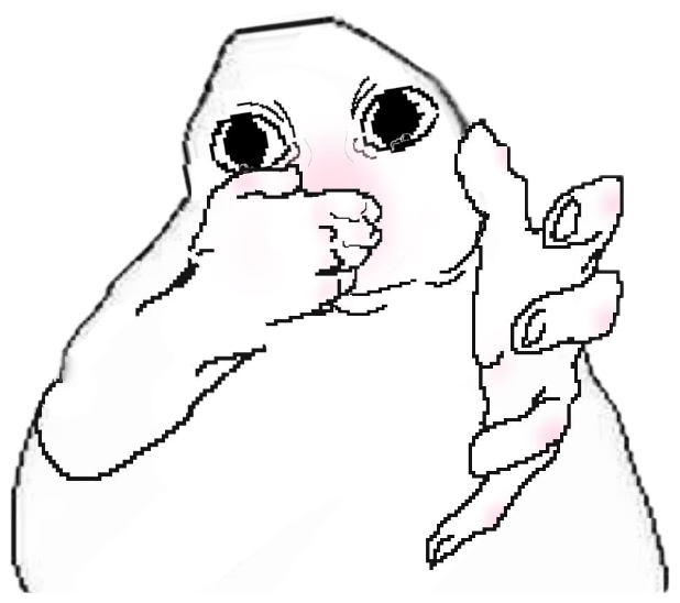 Pudgy white cartoon creature covering its mouth with wide teary eyes, blushing hard sticker