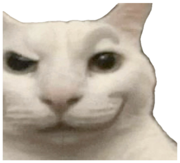 White cat with one eyebrow raised giving a sly, smug side glance sticker